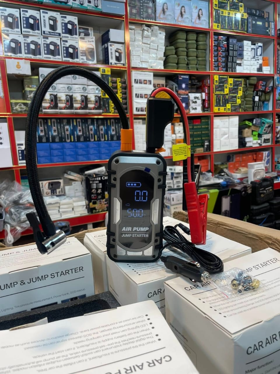 4-in-1 Portable Car Jump Starter with Digital Air Pump & Power Bank